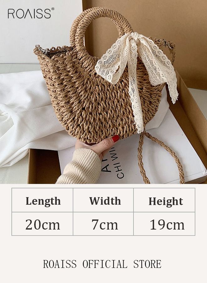 Women Straw Woven Shoulder Bag Summer Beach Travel Crossbody Handbag Classics Satchel Purse Woven Handbags Women Straw Tote Bag with Zip