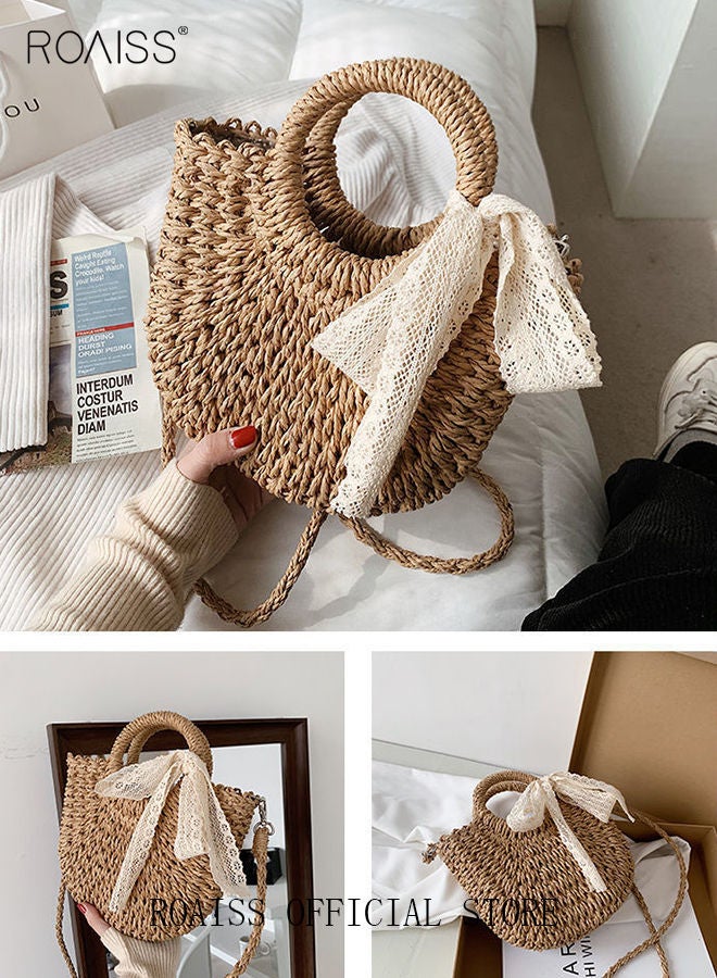 Women Straw Woven Shoulder Bag Summer Beach Travel Crossbody Handbag Classics Satchel Purse Woven Handbags Women Straw Tote Bag with Zip