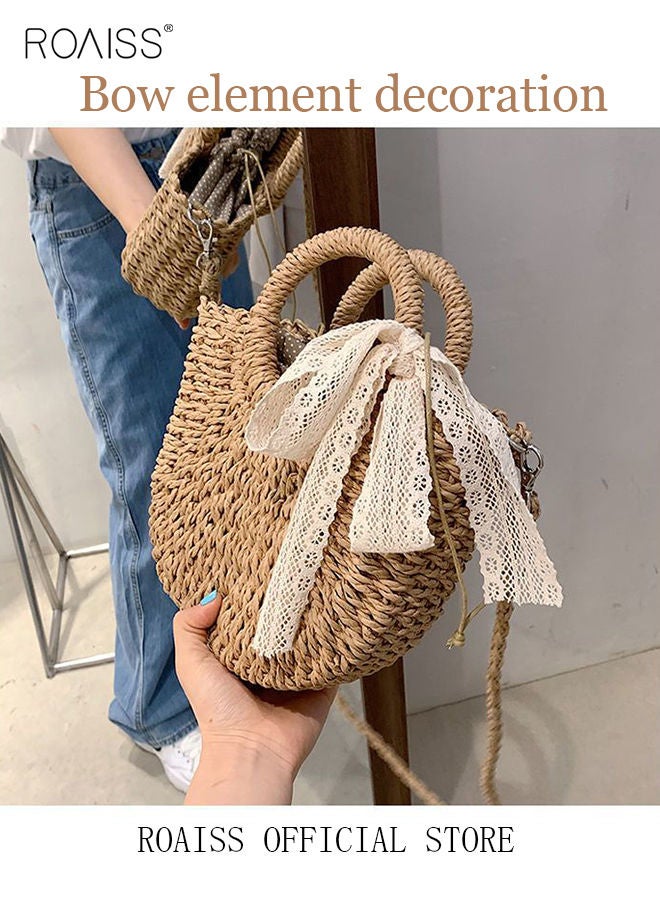 Women Straw Woven Shoulder Bag Summer Beach Travel Crossbody Handbag Classics Satchel Purse Woven Handbags Women Straw Tote Bag with Zip