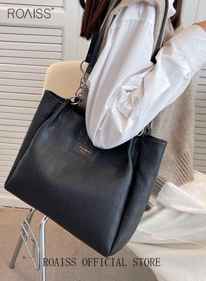 Women Leather Tote Bag Ladies Geometric & Letter Embossed Twilly Shoulder Tote Bag Women's Large Capacity Commuter Shoulder Bag