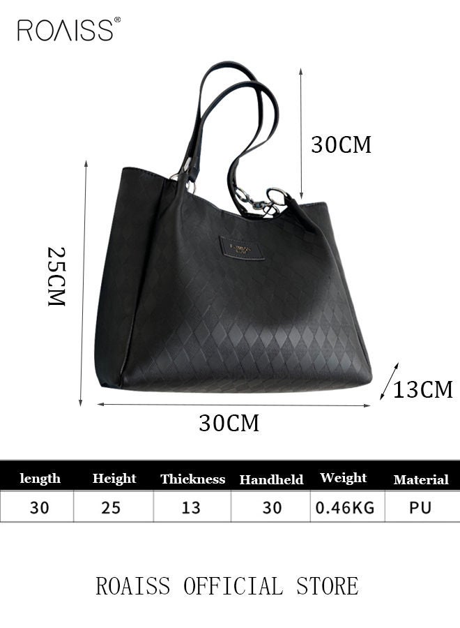 Women Leather Tote Bag Ladies Geometric & Letter Embossed Twilly Shoulder Tote Bag Women's Large Capacity Commuter Shoulder Bag