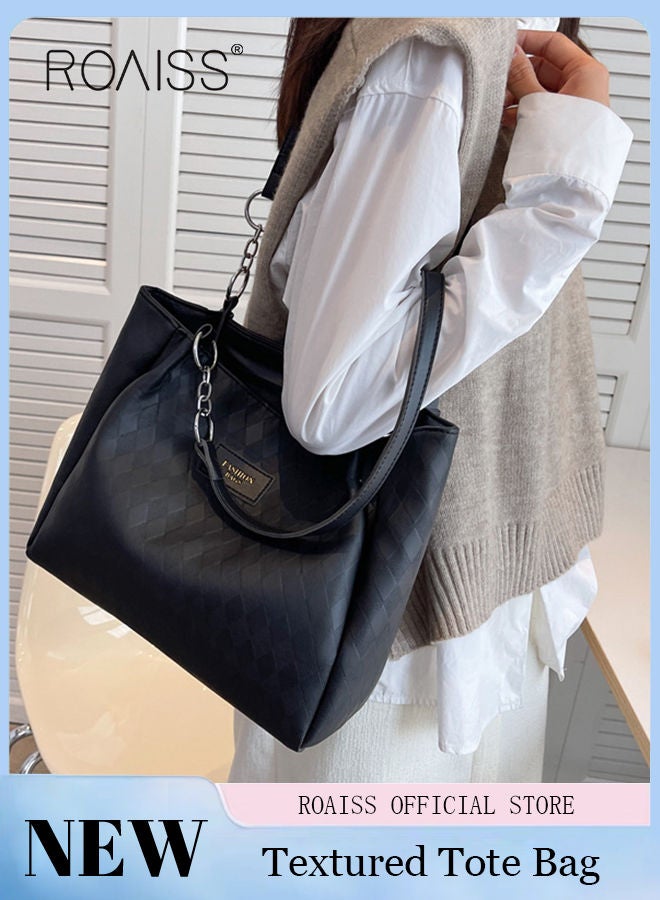 Women Leather Tote Bag Ladies Geometric & Letter Embossed Twilly Shoulder Tote Bag Women's Large Capacity Commuter Shoulder Bag