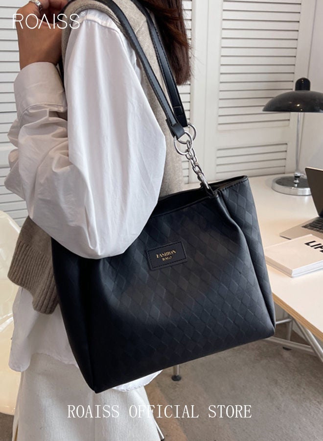 Women Leather Tote Bag Ladies Geometric & Letter Embossed Twilly Shoulder Tote Bag Women's Large Capacity Commuter Shoulder Bag