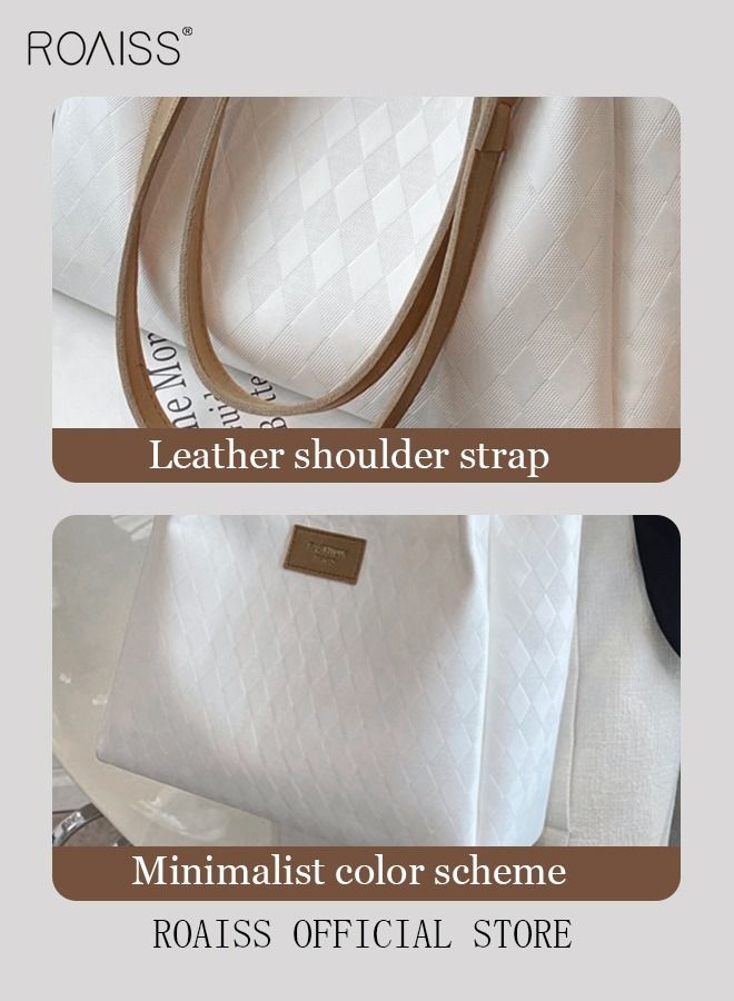 Women Leather Tote Bag Ladies Geometric & Letter Embossed Twilly Shoulder Tote Bag Women's Large Capacity Commuter Shoulder Bag