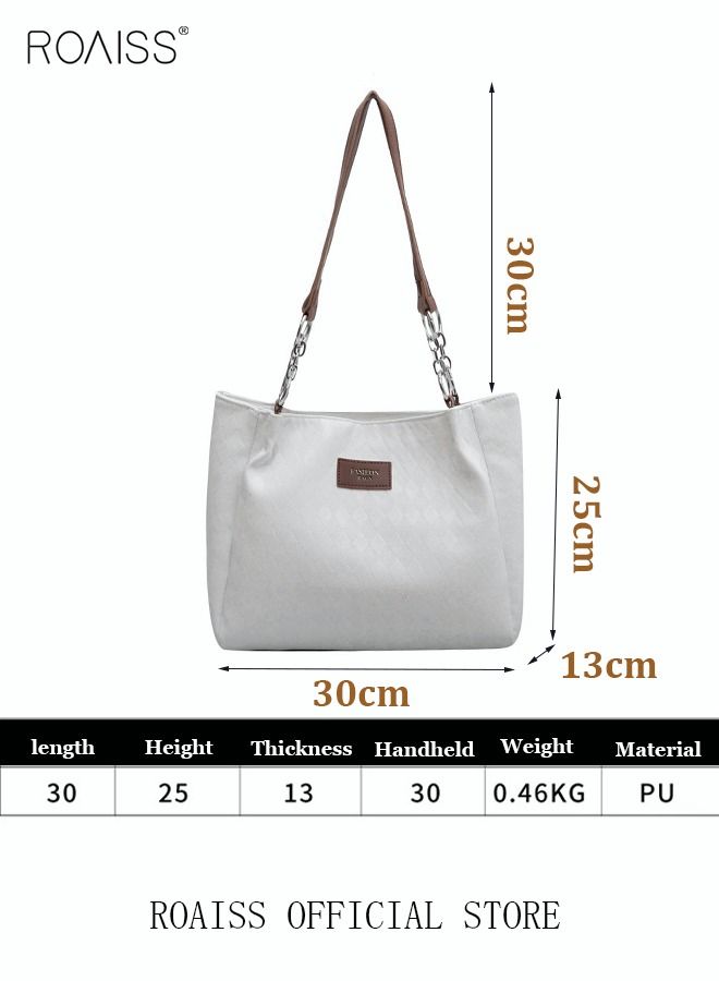 Women Leather Tote Bag Ladies Geometric & Letter Embossed Twilly Shoulder Tote Bag Women's Large Capacity Commuter Shoulder Bag