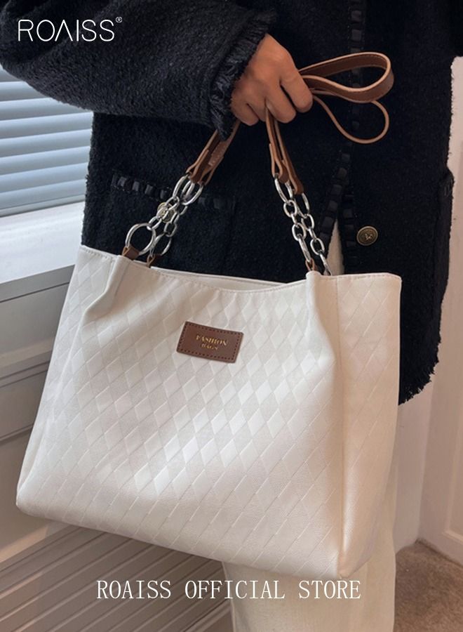 Women Leather Tote Bag Ladies Geometric & Letter Embossed Twilly Shoulder Tote Bag Women's Large Capacity Commuter Shoulder Bag