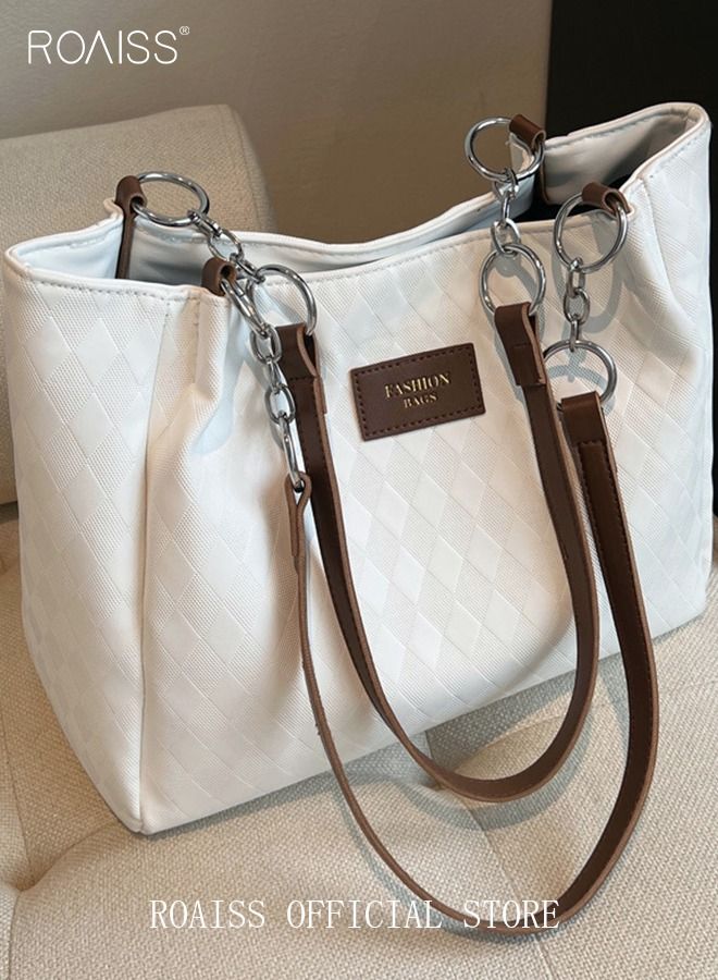 Women Leather Tote Bag Ladies Geometric & Letter Embossed Twilly Shoulder Tote Bag Women's Large Capacity Commuter Shoulder Bag