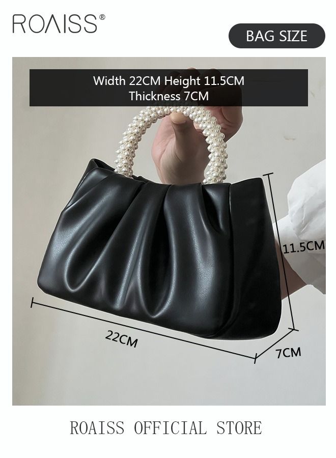 Elegant Pearl Purse Clutch Bag Pleated Cloud Shoulder Crossbody Handbags Women Pearl Tote Bag Rhinestone Clutch Handbag