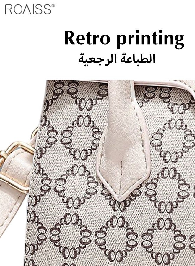 Women's Fashionable Printed Flip Handbag Elegant Retro Pu Leather Shoulder Bag Detachable Strap Crossbody Bag