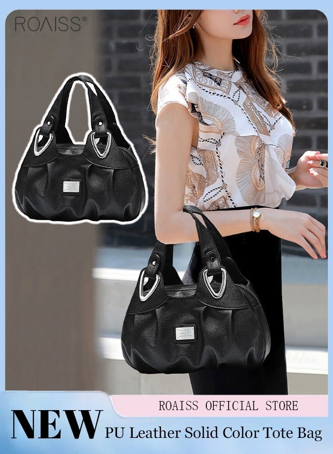 Women's PU Leather Handbag Fashion Ink Printing Pleated Large Capacity Messenger Bag