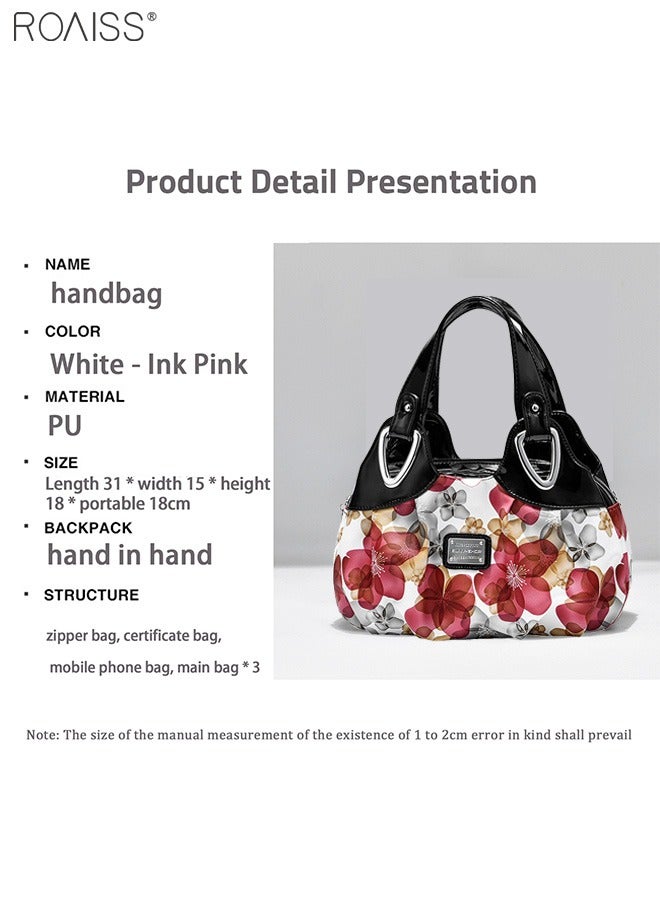 Women's PU Leather Handbag Fashion Ink Printing Pleated Large Capacity Messenger Bag