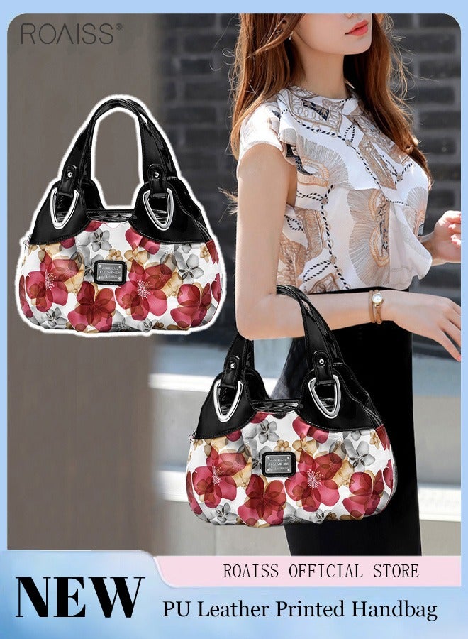 Women's PU Leather Handbag Fashion Ink Printing Pleated Large Capacity Messenger Bag