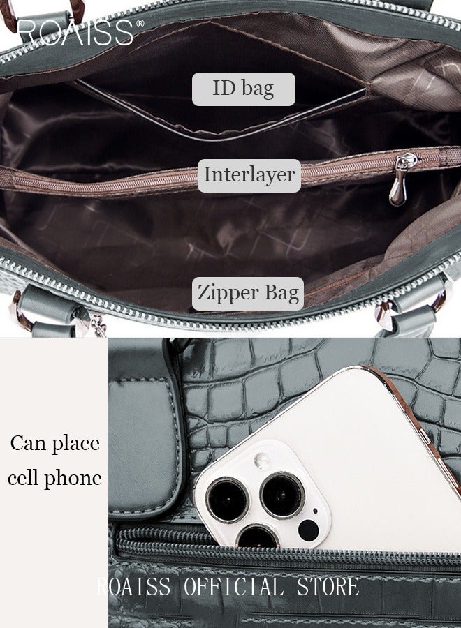 Leather Women Shoulder Bag Women's Handbag Elegant Patent Leather Bag Waterproof Handbag Shoulder Bag Fashion Crocodile Pattern Women Large Capacity Bag