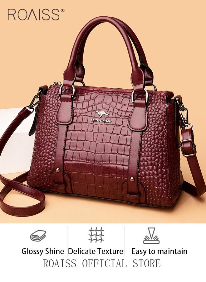 Leather Women Shoulder Bag Women's Handbag Elegant Patent Leather Bag Waterproof Handbag Shoulder Bag Fashion Crocodile Pattern Women Large Capacity Bag