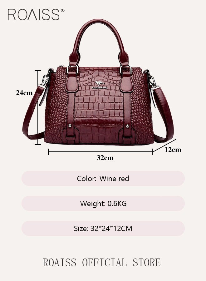 Leather Women Shoulder Bag Women's Handbag Elegant Patent Leather Bag Waterproof Handbag Shoulder Bag Fashion Crocodile Pattern Women Large Capacity Bag