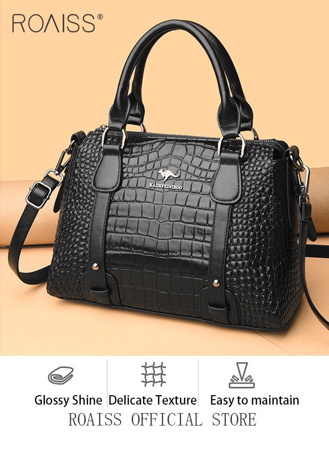 Leather Women Shoulder Bag Women's Handbag Elegant Patent Leather Bag Waterproof Handbag Shoulder Bag Fashion Crocodile Pattern Women Large Capacity Bag