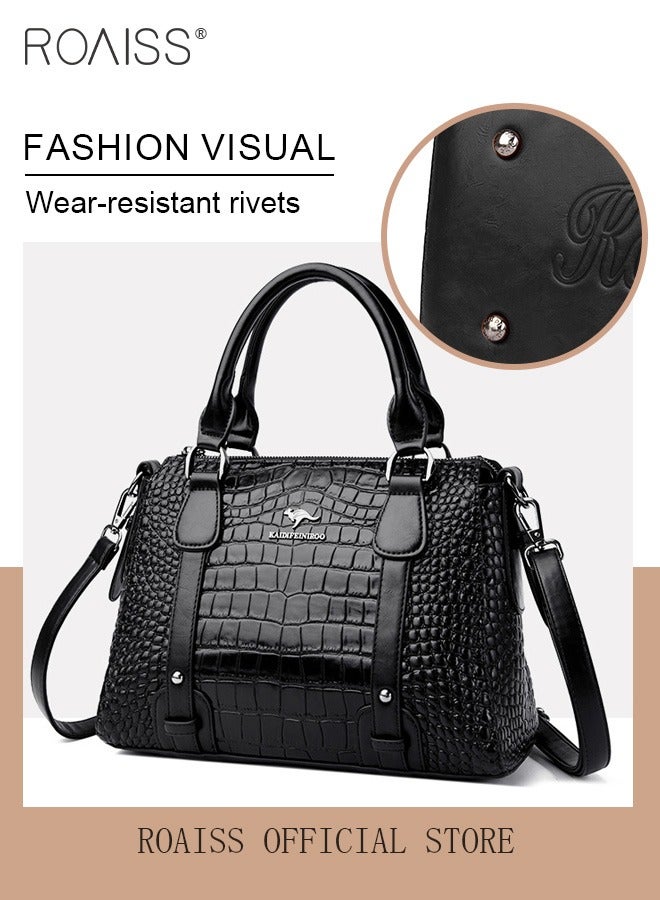 Leather Women Shoulder Bag Women's Handbag Elegant Patent Leather Bag Waterproof Handbag Shoulder Bag Fashion Crocodile Pattern Women Large Capacity Bag