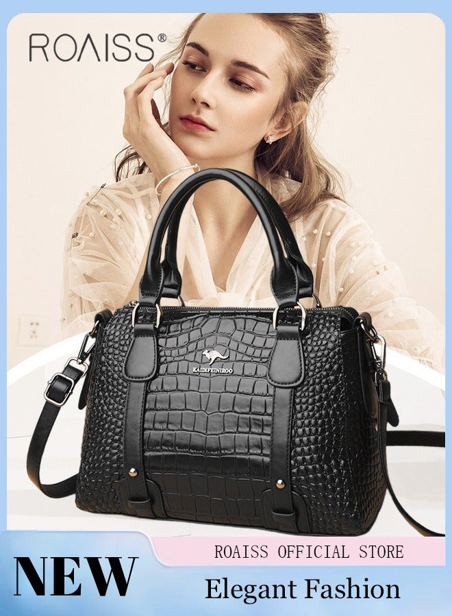 Leather Women Shoulder Bag Women's Handbag Elegant Patent Leather Bag Waterproof Handbag Shoulder Bag Fashion Crocodile Pattern Women Large Capacity Bag