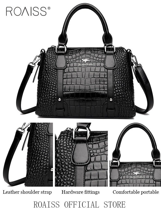 Leather Women Shoulder Bag Women's Handbag Elegant Patent Leather Bag Waterproof Handbag Shoulder Bag Fashion Crocodile Pattern Women Large Capacity Bag