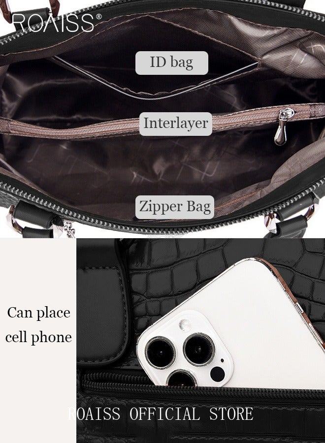 Leather Women Shoulder Bag Women's Handbag Elegant Patent Leather Bag Waterproof Handbag Shoulder Bag Fashion Crocodile Pattern Women Large Capacity Bag