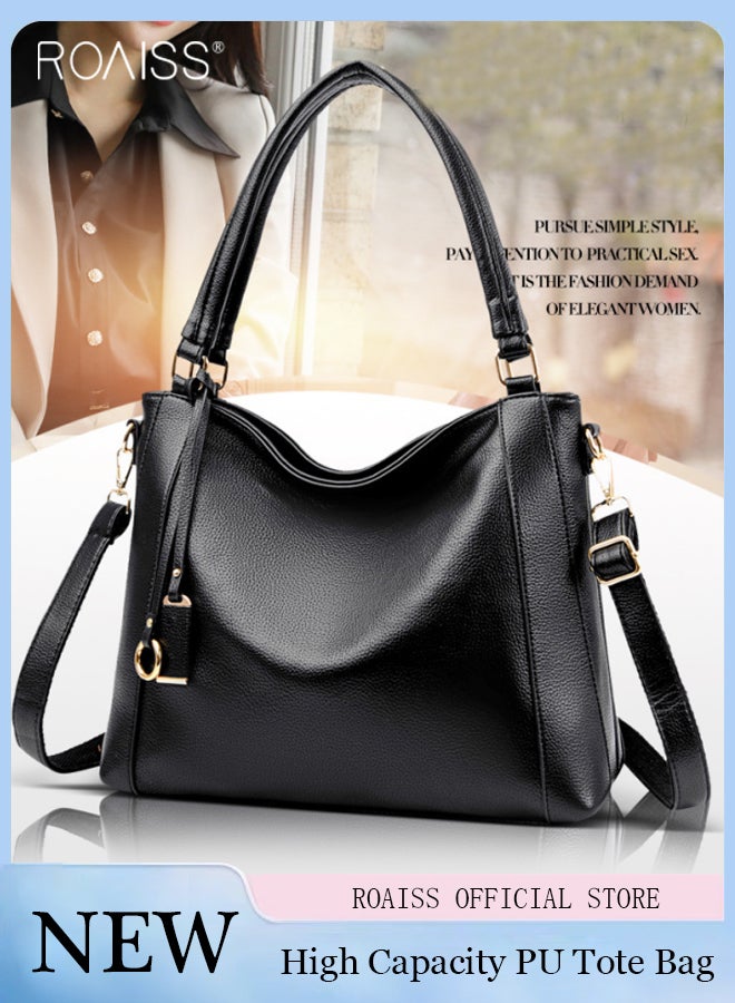 Women's Fashion Casual High Capacity Pu Pitot Bag Detachable And Adjustable Shoulder Strap Shoulder Bag Zipper Closure Versatile Handbag