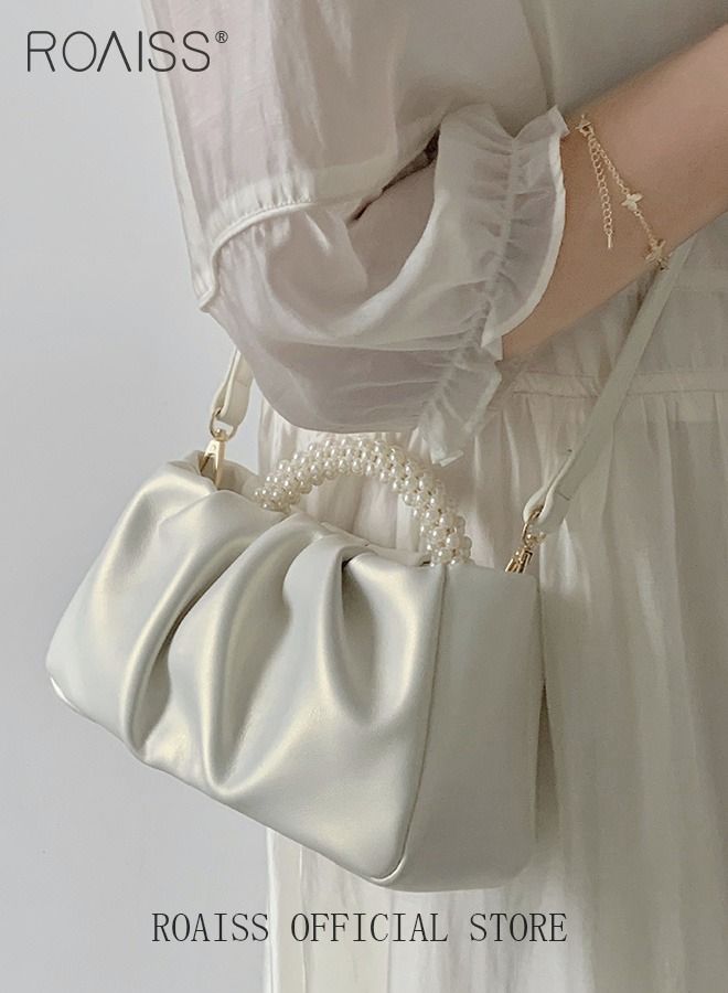 Elegant Pearl Purse Clutch Bag Pleated Cloud Shoulder Crossbody Handbags Women Pearl Tote Bag Rhinestone Clutch Handbag