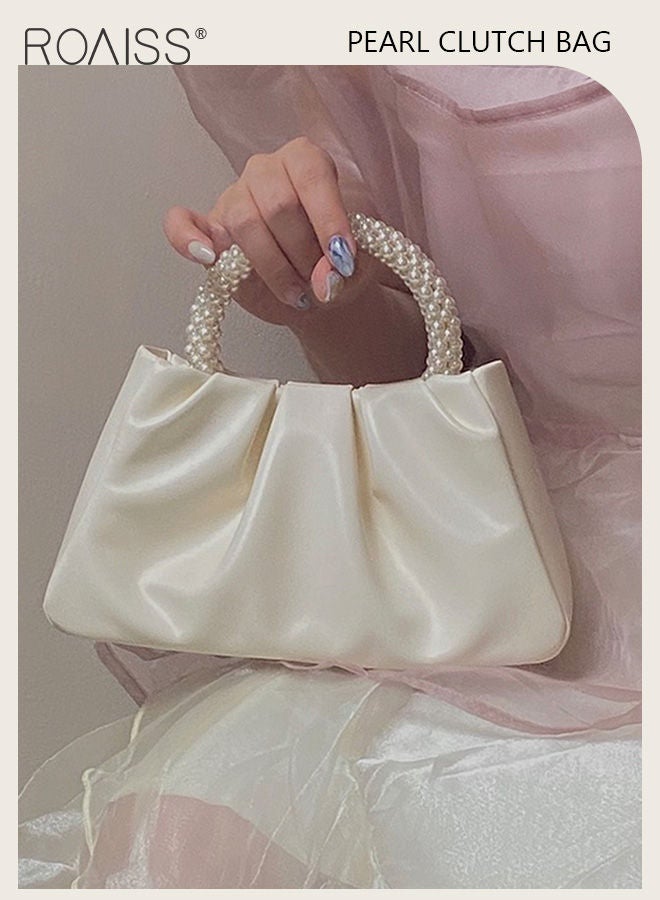 Elegant Pearl Purse Clutch Bag Pleated Cloud Shoulder Crossbody Handbags Women Pearl Tote Bag Rhinestone Clutch Handbag