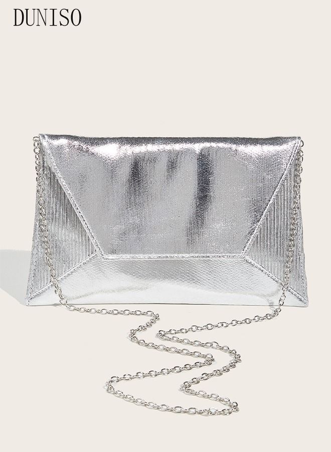 Women Glitter Evening Clutch Purse Sparkling Luxurious Envelope Handbag With Detachable Chain For Wedding Formal Cocktail Party