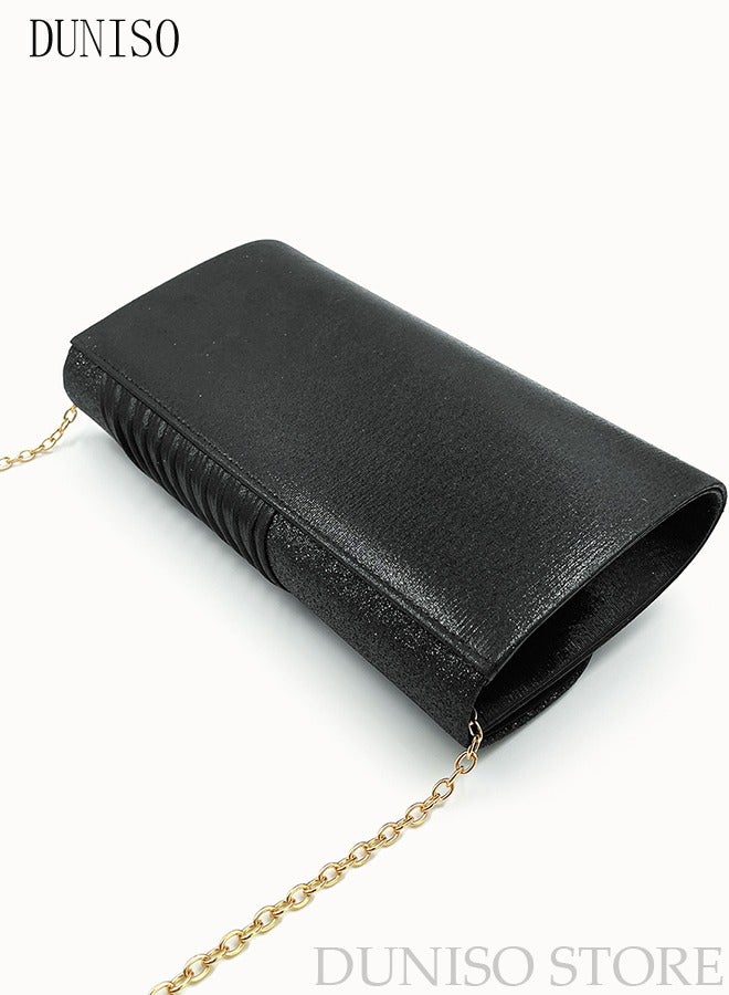 Women Shiny Glitter Evening Clutch Crossbody Bag Envelope Handbag Chain Purse for Wedding Formal Cocktail Party