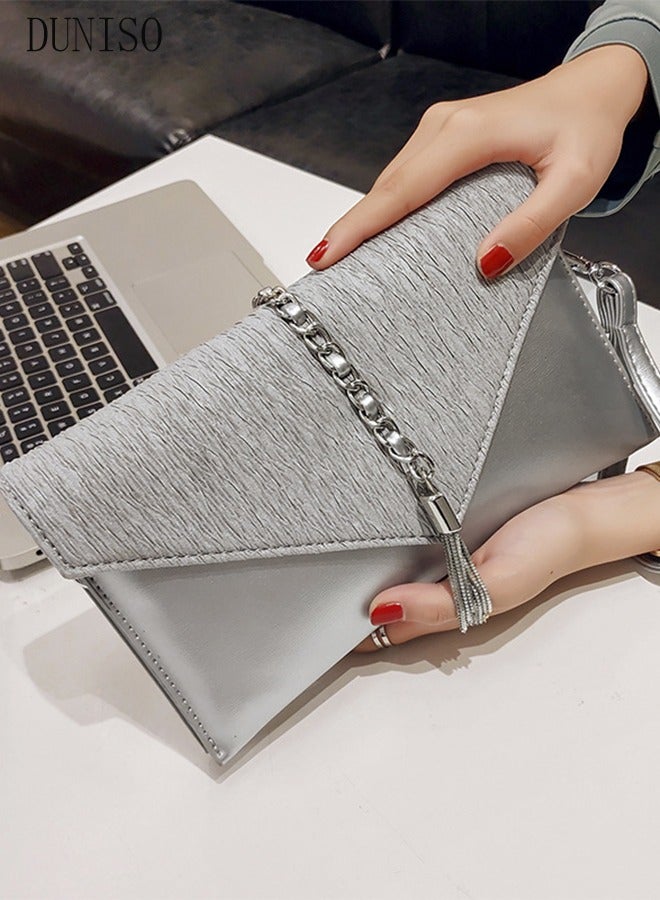 Women Shiny Glitter Evening Clutch Envelope Handbag Chain Purse Crossbody Bag for Wedding Formal Cocktail Party