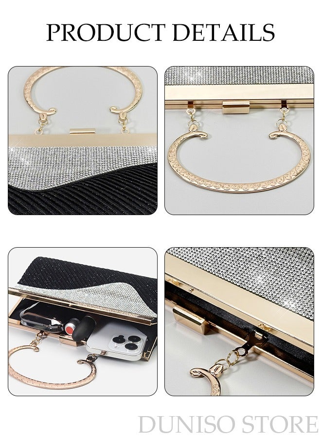 Women Shiny Glitter Evening Clutch Crossbody Bag Envelope Handbag Chain Purse for Wedding Formal Cocktail Party