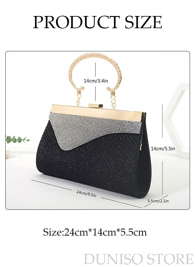 Women Shiny Glitter Evening Clutch Crossbody Bag Envelope Handbag Chain Purse for Wedding Formal Cocktail Party