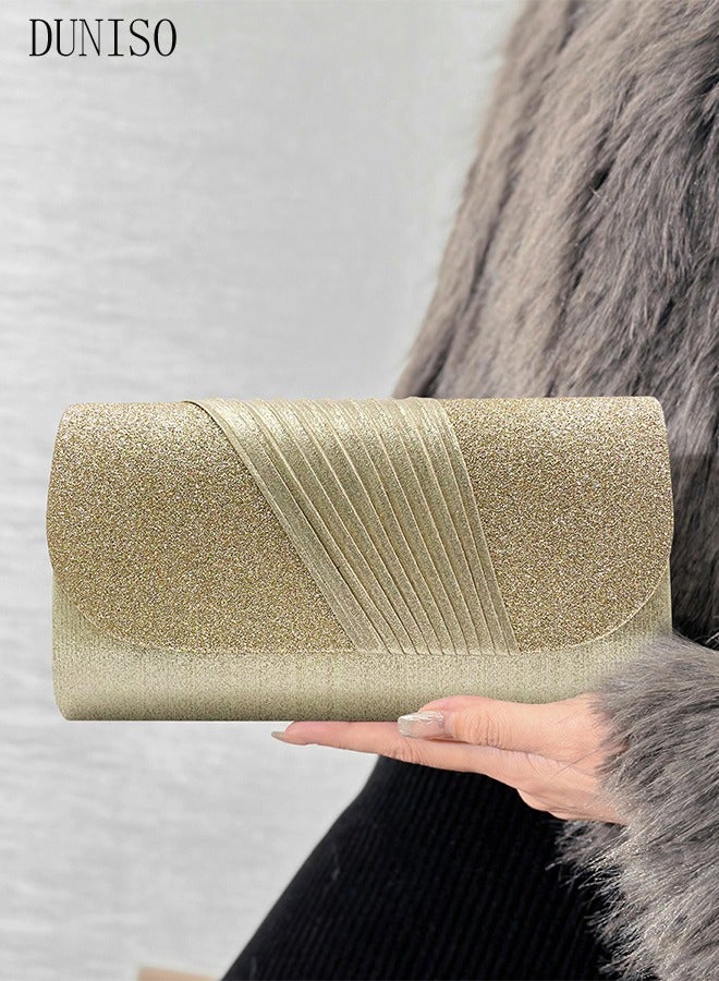 Women Shiny Glitter Evening Clutch Crossbody Bag Envelope Handbag Chain Purse for Wedding Formal Cocktail Party