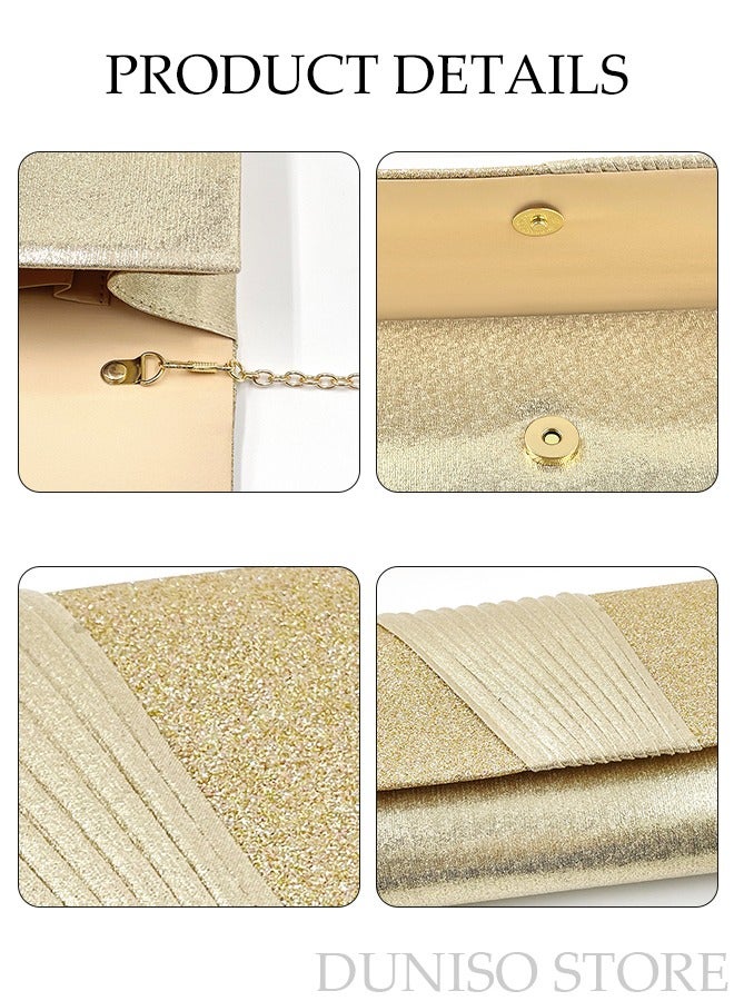 Women Shiny Glitter Evening Clutch Crossbody Bag Envelope Handbag Chain Purse for Wedding Formal Cocktail Party