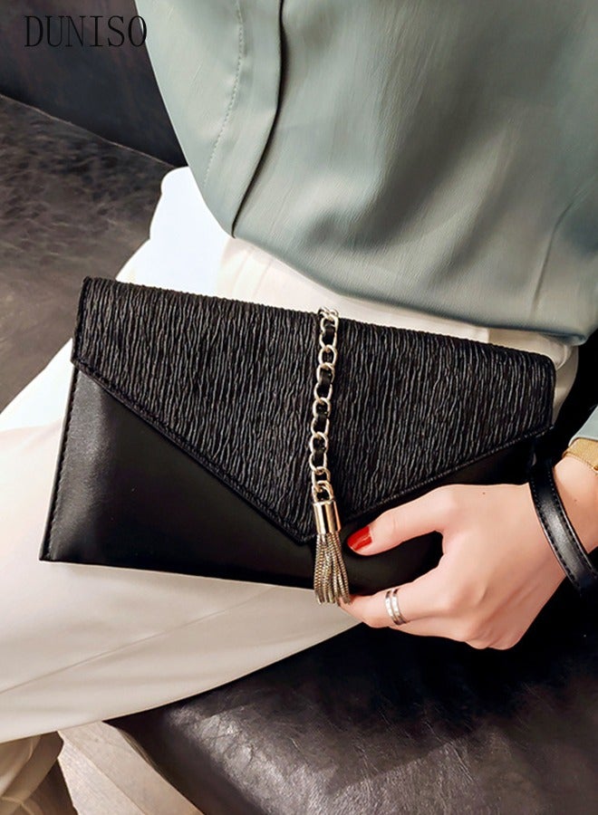 Women Shiny Glitter Evening Clutch Envelope Handbag Chain Purse for Wedding Formal Cocktail Party