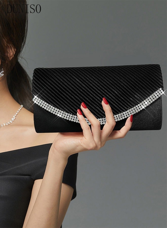 Women Shiny Glitter Evening Clutch Crossbody Bag Envelope Handbag Chain Purse for Wedding Formal Cocktail Party