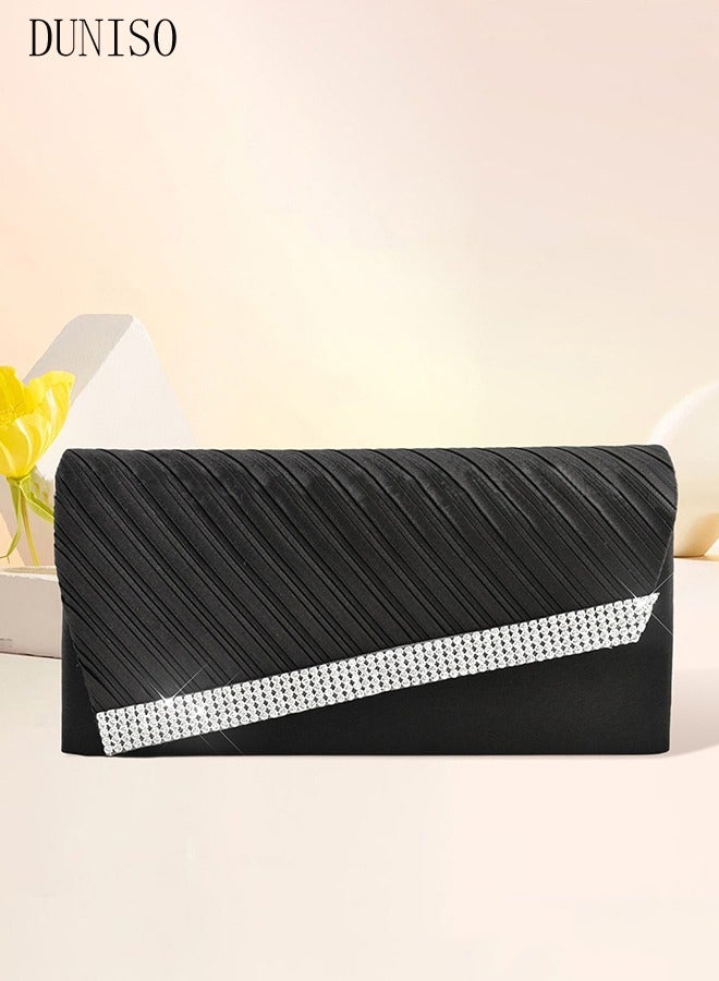 Women Shiny Glitter Evening Clutch Crossbody Bag Envelope Handbag Chain Purse for Wedding Formal Cocktail Party