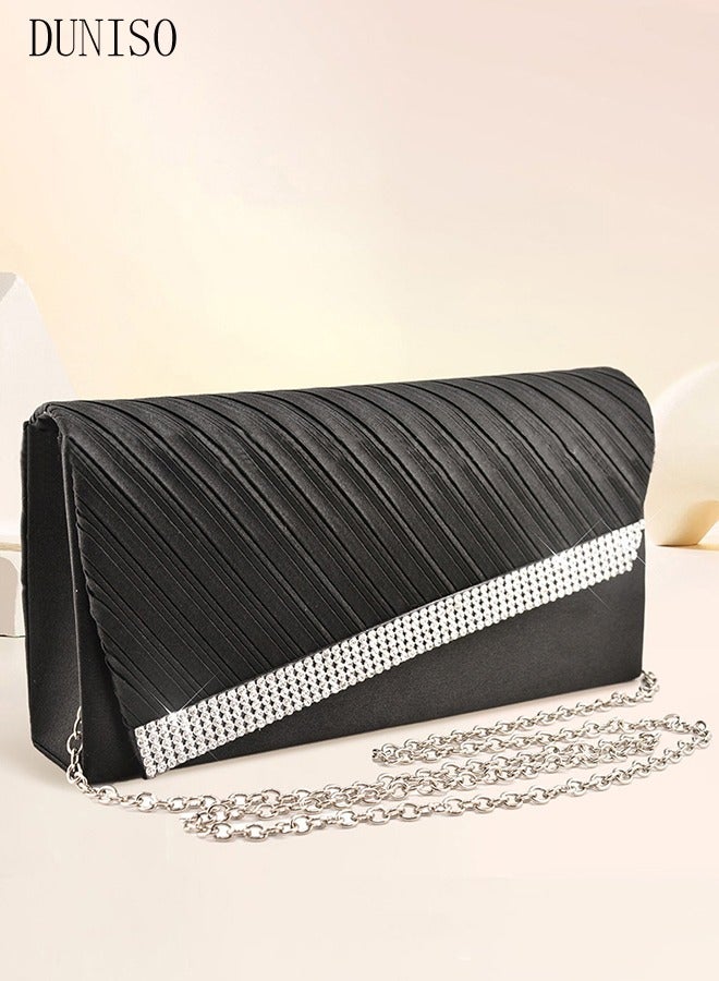 Women Shiny Glitter Evening Clutch Crossbody Bag Envelope Handbag Chain Purse for Wedding Formal Cocktail Party