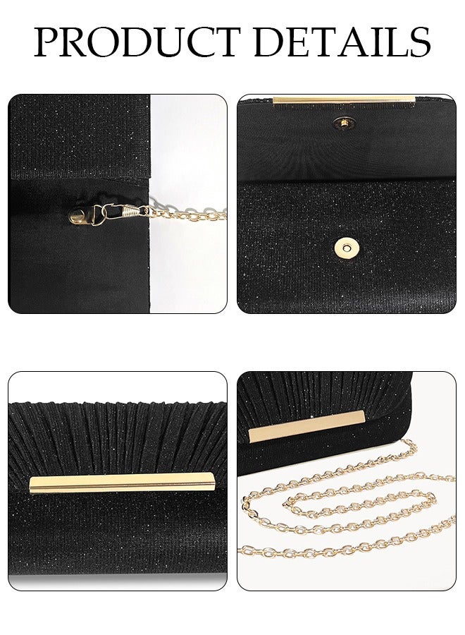 Women Shiny Glitter Evening Clutch Crossbody Bag Envelope Handbag Chain Purse for Wedding Formal Cocktail Party