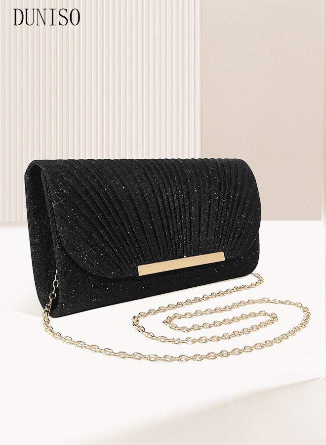 Women Shiny Glitter Evening Clutch Crossbody Bag Envelope Handbag Chain Purse for Wedding Formal Cocktail Party