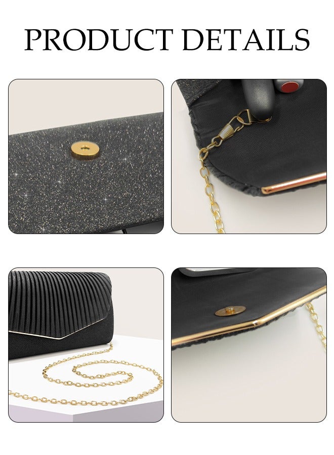 Women Shiny Glitter Evening Clutch Bag Envelope Handbag Chain Purse Bag Crossbody Bag for Wedding Formal Cocktail Party