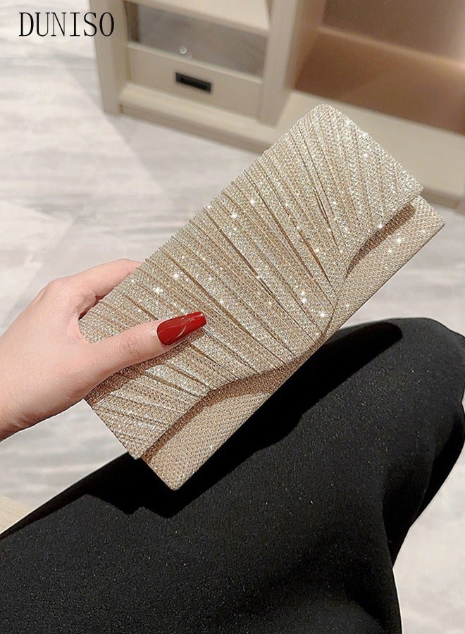 Women Shiny Glitter Evening Clutch Bag Envelope Handbag Chain Purse Bag Crossbody Bag for Wedding Formal Cocktail Party