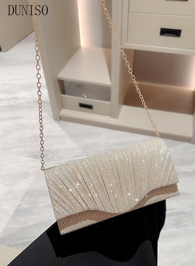 Women Shiny Glitter Evening Clutch Bag Envelope Handbag Chain Purse Bag Crossbody Bag for Wedding Formal Cocktail Party