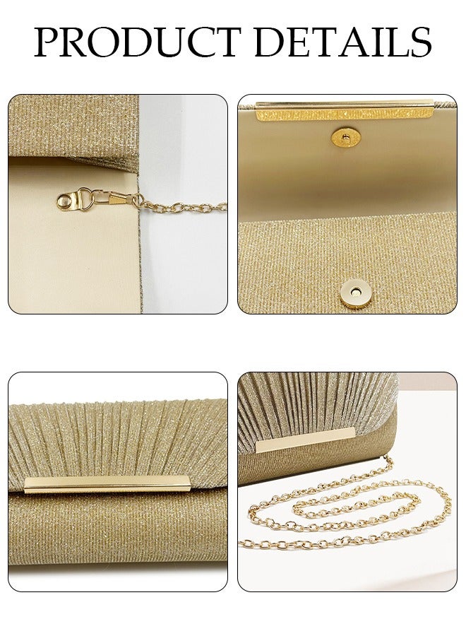 Women Shiny Glitter Evening Clutch Crossbody Bag Envelope Handbag Chain Purse for Wedding Formal Cocktail Party