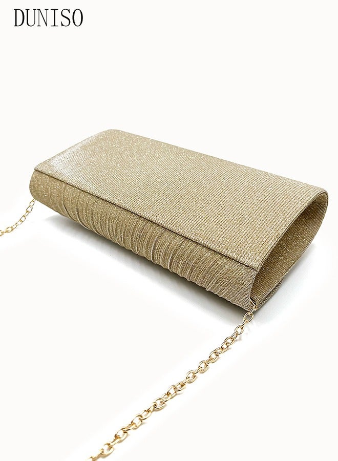 Women Shiny Glitter Evening Clutch Crossbody Bag Envelope Handbag Chain Purse for Wedding Formal Cocktail Party