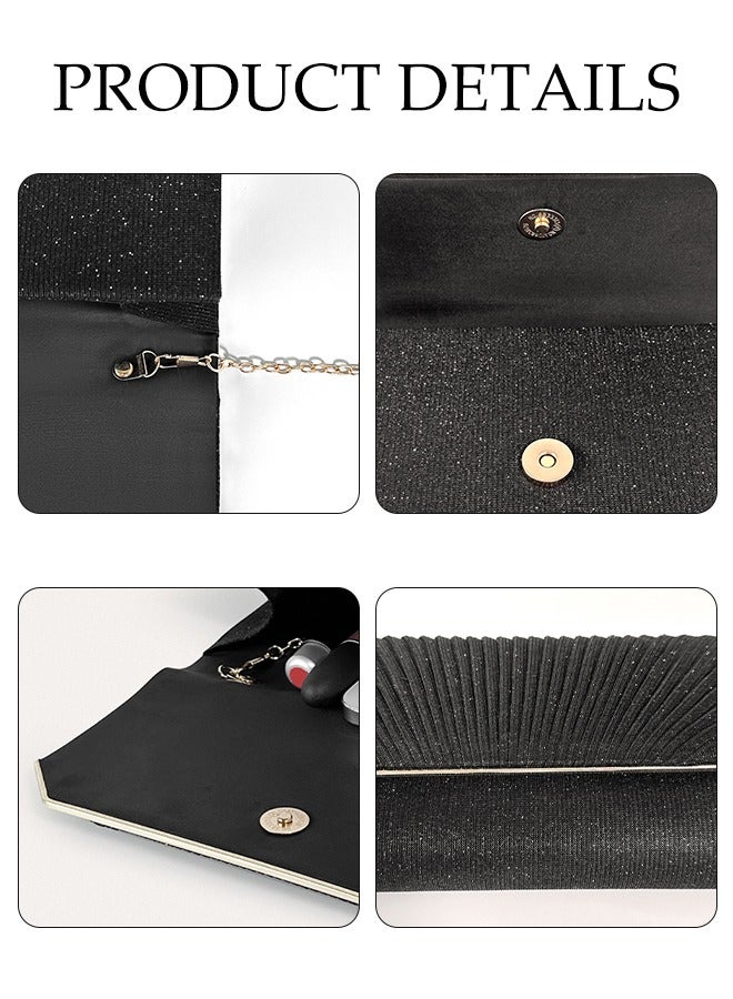 Women Shiny Glitter Evening Clutch Bag Envelope Handbag Chain Purse Bag Crossbody Bag for Wedding Formal Cocktail Party