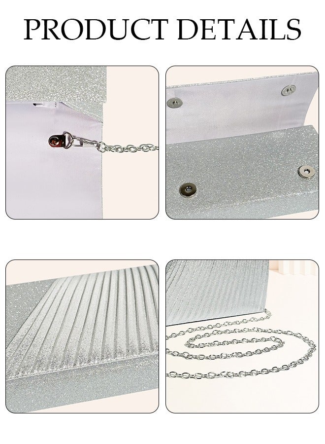 Women Shiny Glitter Evening Clutch Crossbody Bag Envelope Handbag Chain Purse for Wedding Formal Cocktail Party