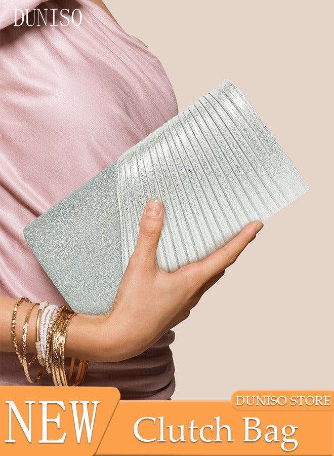 Women Shiny Glitter Evening Clutch Crossbody Bag Envelope Handbag Chain Purse for Wedding Formal Cocktail Party