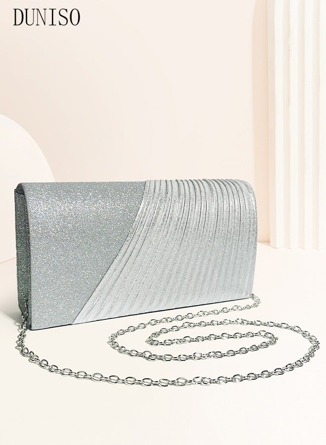 Women Shiny Glitter Evening Clutch Crossbody Bag Envelope Handbag Chain Purse for Wedding Formal Cocktail Party