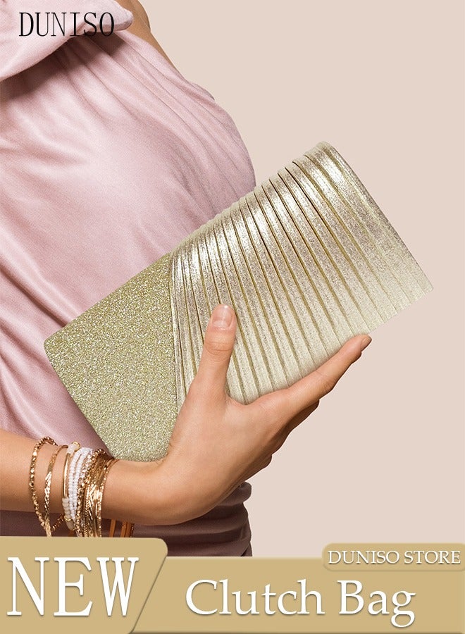 Women Shiny Glitter Evening Clutch Crossbody Bag Envelope Handbag Chain Purse for Wedding Formal Cocktail Party